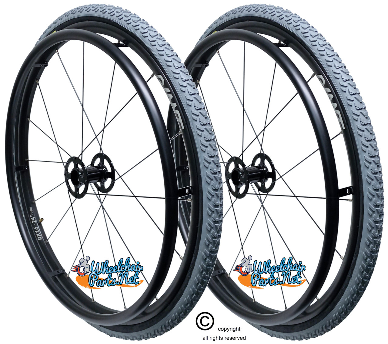 24" x 1 3/8" (540) 16 Spoke Wheel With ALL TERRAIN AIR PNEUMATIC Tires - Set of 2